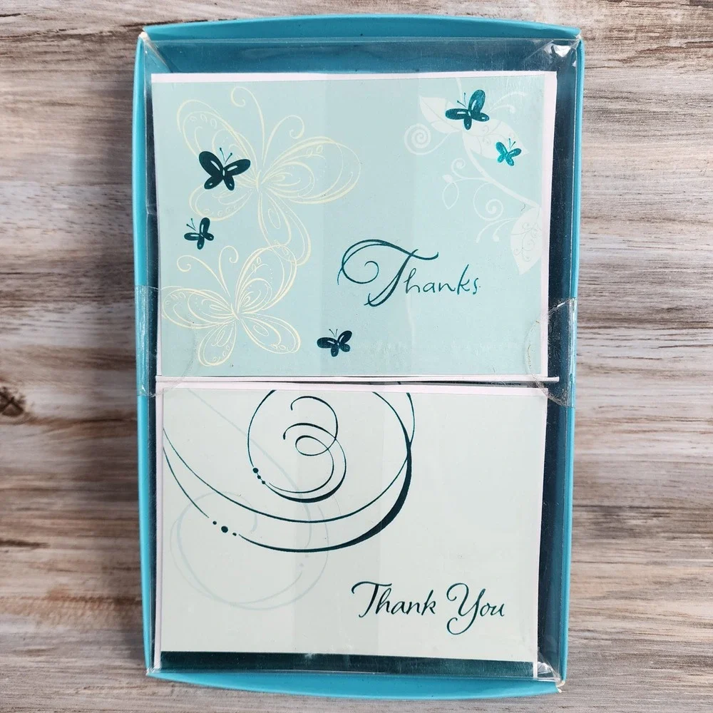 American Greetings 50 Count Assorted Thank You Notes Teal Butterfly Swirl Set